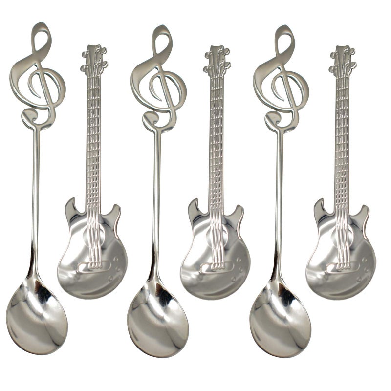 Maydahui 6 PCS Guitar Spoons Music Note Teaspoon Set 18/10ï¼ˆ304 ï¼‰Stainless Steel Musical Notation Dessert Spoon for Coffee Stirring Drink Mixing Jam - Image 1